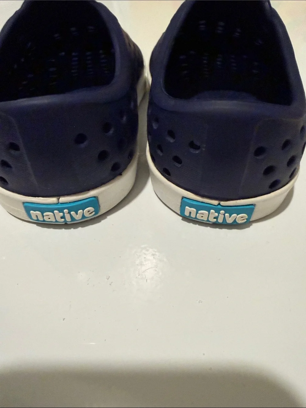Native Slip-On Kids Water Shoes in Navy and White